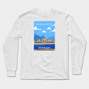 Budapest, Hungary. Retro travel minimalist poster Long Sleeve T-Shirt